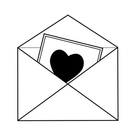 Open envelope with Valentine's letter, black and white vector illustration.のイラスト素材