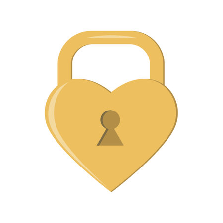 Heart shape padlock on door in flat style, color isolated vector illustration on white backgroundのイラスト素材