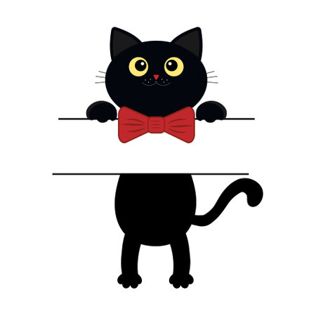 Black Kitten Peeking Out, Color Isolated Vector Children's Flat Style Illustration, Decor, Icon, Sticker, Decorationのイラスト素材