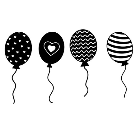 balloon pattern set, monochrome vector isolated illustration on white background, decor, design, banner design, greeting cards, iconのイラスト素材