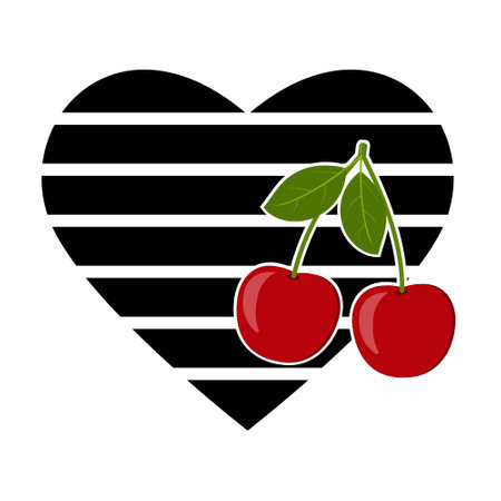 cherry on the background of an abstract heart symbol of love, isolated color vector illustration for Valentine's day or weddingのイラスト素材