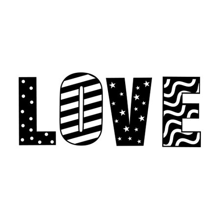 Love word in Provence style with black pattern, vector isolated illustrationのイラスト素材