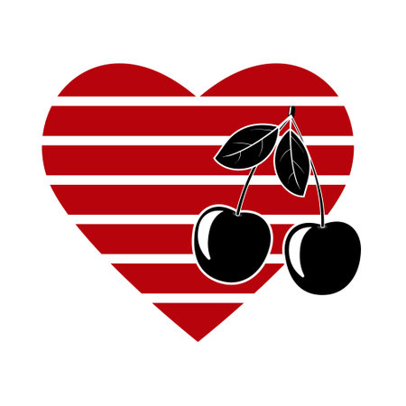 cherry on the background of an abstract heart symbol of love, isolated color vector illustration for Valentine's day or wedding, banner, logo, poster, design, decorationのイラスト素材