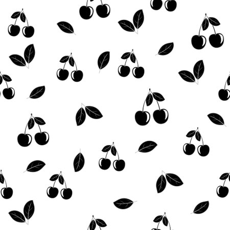 fruit pattern cherry black stencil, vector illustration on white backgroundのイラスト素材