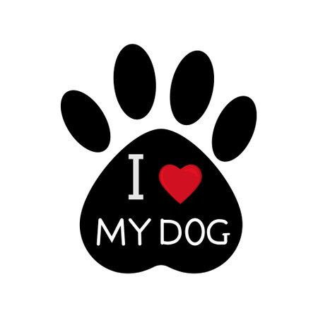 paw with the text I love my dog, color isolated vector illustration on a white background, icon, logo, design, decorationのイラスト素材