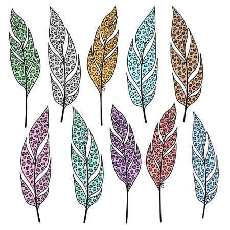 Leopard Print Feather Set, dream catcher, isolated, color, vector illustration, decor, decoration, printのイラスト素材