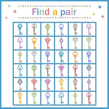 Game puzzle for kids. find a correct pair for education, vector color illustrationのイラスト素材