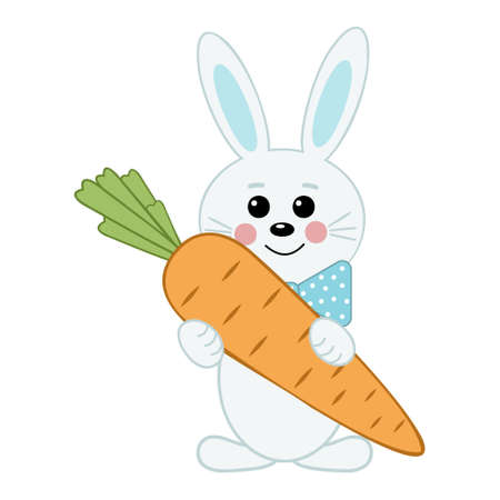 A hare holding a carrot, children's illustration for the Holy Easter holiday, color isolated illustration, decor, decorationのイラスト素材