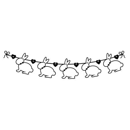 set of Easter garlands of hares and carrots black outline, design and decoration.のイラスト素材