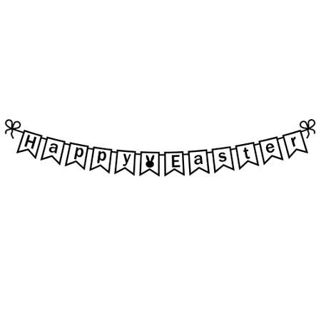 set of Easter garlands of hares and carrots black outline, design and decoration of greeting cards, print, clippingのイラスト素材
