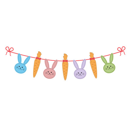 Easter Bunny Holiday Garland, color vector isolated illustration, design, decoration, print, paper scrapbookingのイラスト素材