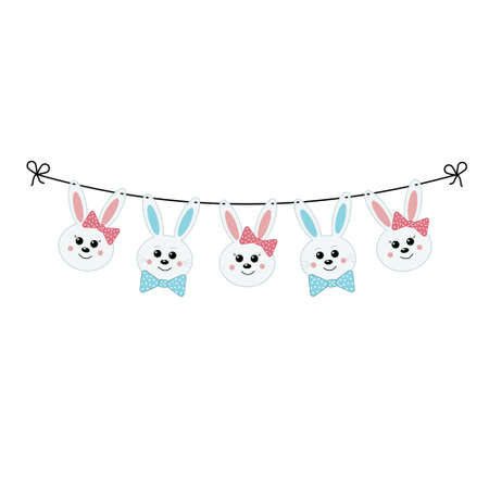 Easter Bunny Holiday Garland for Boys and Girls, Color Vector Isolated Illustration, Design, Decoration, Printのイラスト素材