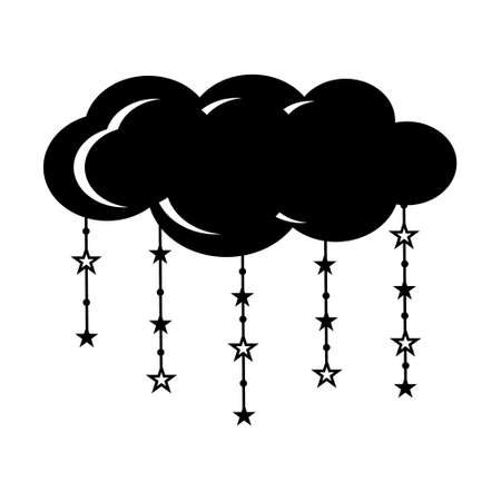 Star cloud, cloud, black stencil, silhouette, vector illustration in flat style, design, decoration, print, iconのイラスト素材