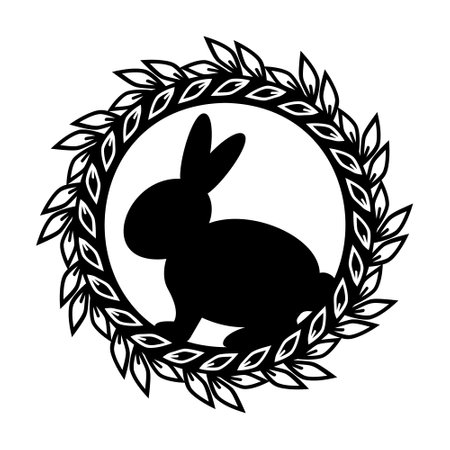 Silhouette of a hare in a frame, black stencil, vector illustration.のイラスト素材