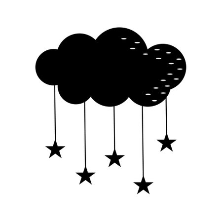 Star cloud, cloud, black stencil, silhouette, vector illustration in flat style.のイラスト素材