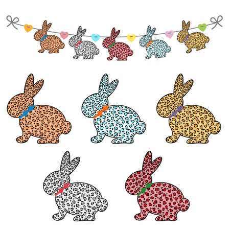 Set of Easter bunny and garland templates, leopard printのイラスト素材