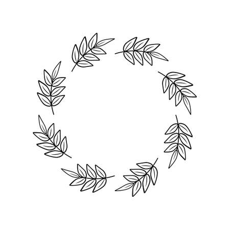 vector round frame with branch of ivyのイラスト素材