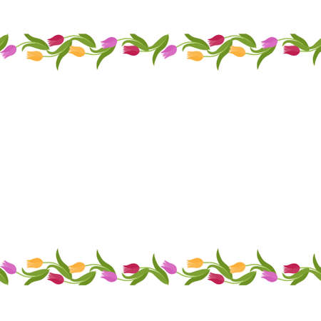 flower border made of tulips, color vector isolated on a white background, decoration of holiday cards and invitations, clipartのイラスト素材