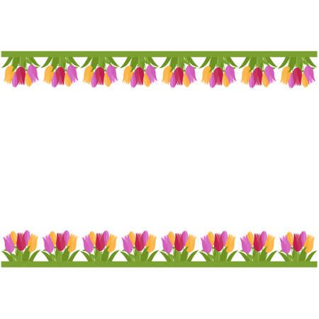 flower border made of tulips, color vector isolated on a white background, decoration of holiday cards and invitations, clipartのイラスト素材