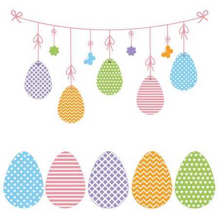 Garland Easter eggs with ornaments, color isolated vector illustration, design, decorationのイラスト素材