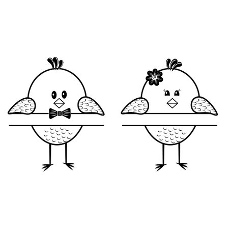 Chicken black outline with space for text, vector isolated illustration, coloring, design, decoration, printのイラスト素材