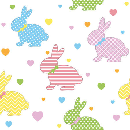 Hares pattern with an ornament, color vector illustration on a white background, print textileのイラスト素材