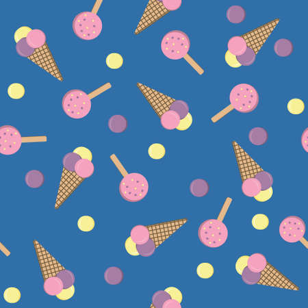 Ice cream pattern on blue background vector illustration textile print wallpaperのイラスト素材