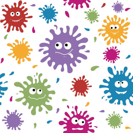Pattern cute characters colorful blots with faces different emotions, texture wallpaper backgroundのイラスト素材