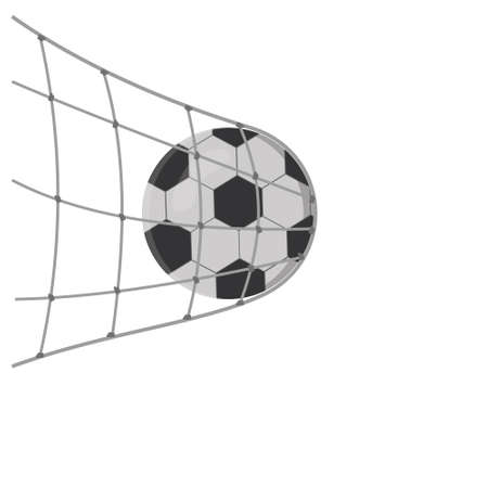 Soccer ball in the goal net, color vector illustration in flat styleのイラスト素材
