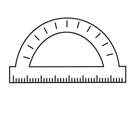 protractor ruler for measuring angles, black outline isolated vector in flat styleのイラスト素材