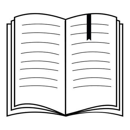 open book with bookmark black outline isolated vector in flat styleのイラスト素材