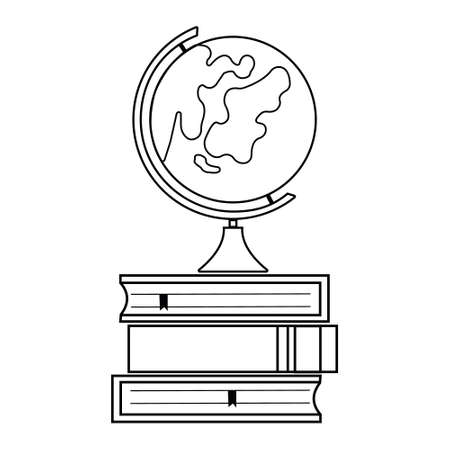 Globe on books, black outline vector illustration coloring bookのイラスト素材