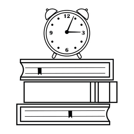Clock on books, black outline vector illustration coloring bookのイラスト素材