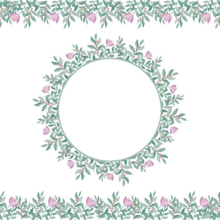 Vector floral frameBotanical Flower Round Frame and Border for Decoration and Decoration color vector Illustrationのイラスト素材