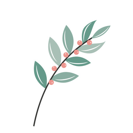 Twig with leaves and berry, color isolated vector illustrationのイラスト素材