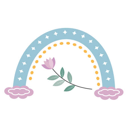 The composition is an abstract rainbow with a pattern and a flower in boho styleのイラスト素材