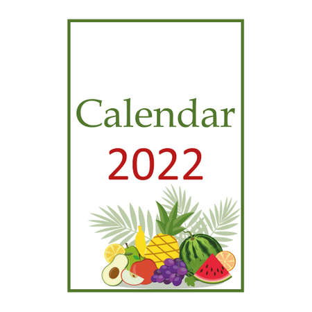 Fruit calendar for 2022 with fruit pattern title page, color vector summer illustration.のイラスト素材