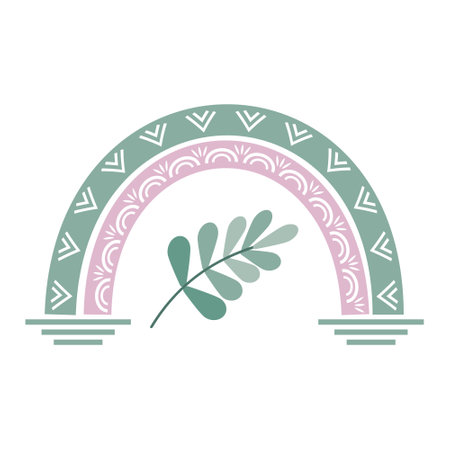 The composition is an abstract rainbow with a pattern and a flower in boho style.のイラスト素材
