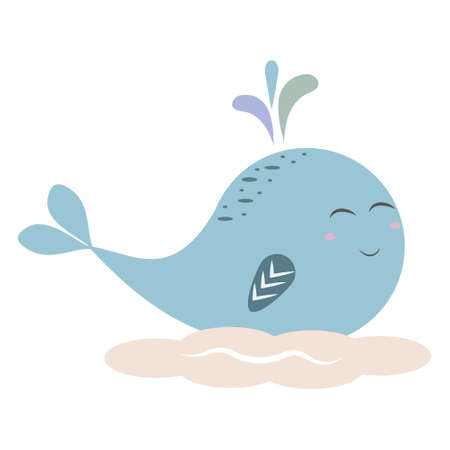 Little whale on a cloud, abstract boho illustration.のイラスト素材