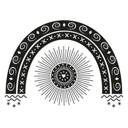 Rainbow with ornament, black stencil, vector illustration.のイラスト素材
