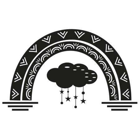 Rainbow with ornament and cloud, black stencil, vector illustration.のイラスト素材