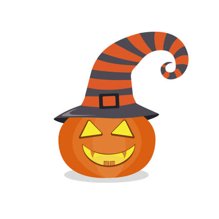 Pumpkin in a witch's hat for Halloween, cartoon style, isolated vector.のイラスト素材
