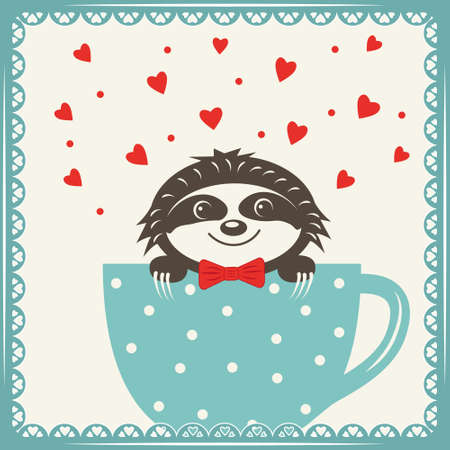 Cute animal character Sloth sitting in a cup, color multi-layer vector illustration papercutのイラスト素材