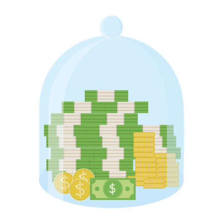 Money under a glass cap, lid, color vector isolated illustration.のイラスト素材
