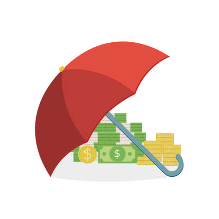 Money under a red umbrella, lid, color vector isolated illustration.のイラスト素材
