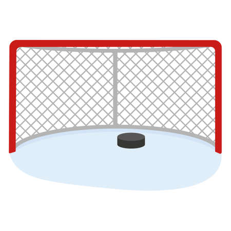Hockey goal with a puck, color vector illustration in the cartoon style.のイラスト素材