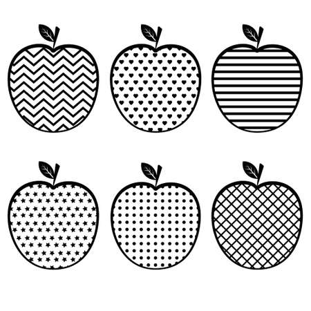 Apple with an ornament, black stencil, vector illustration vintage.のイラスト素材
