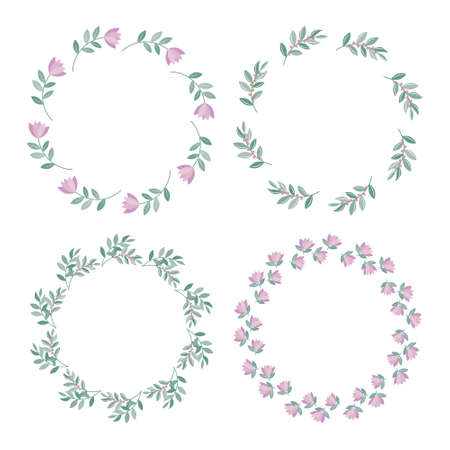 Set of botanical frames made of flowers and leaves, isolated vector illustration.のイラスト素材