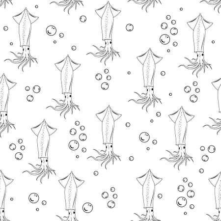 squid pattern black outline, vector isolated illustration on a white background.のイラスト素材