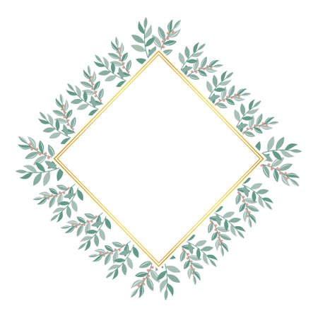 Botanical gold frame decorated with flowers, isolated vector illustrationのイラスト素材